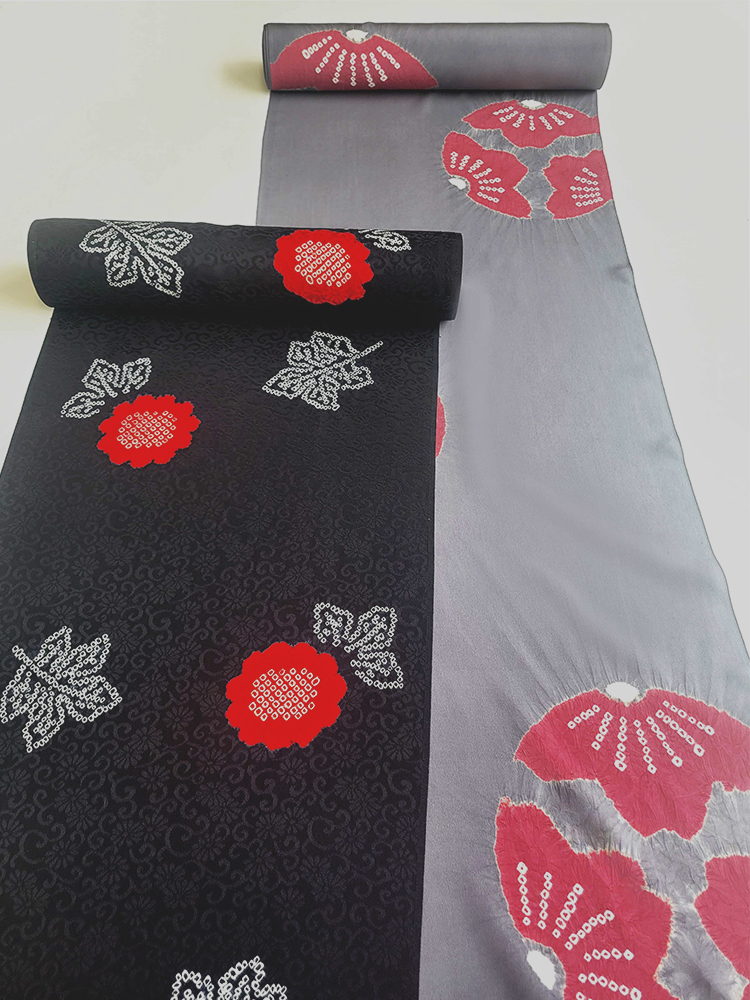 絹 長襦袢 大場キミ指導 南部茜 椿 刺繍半衿付 袖無双｜ファッション